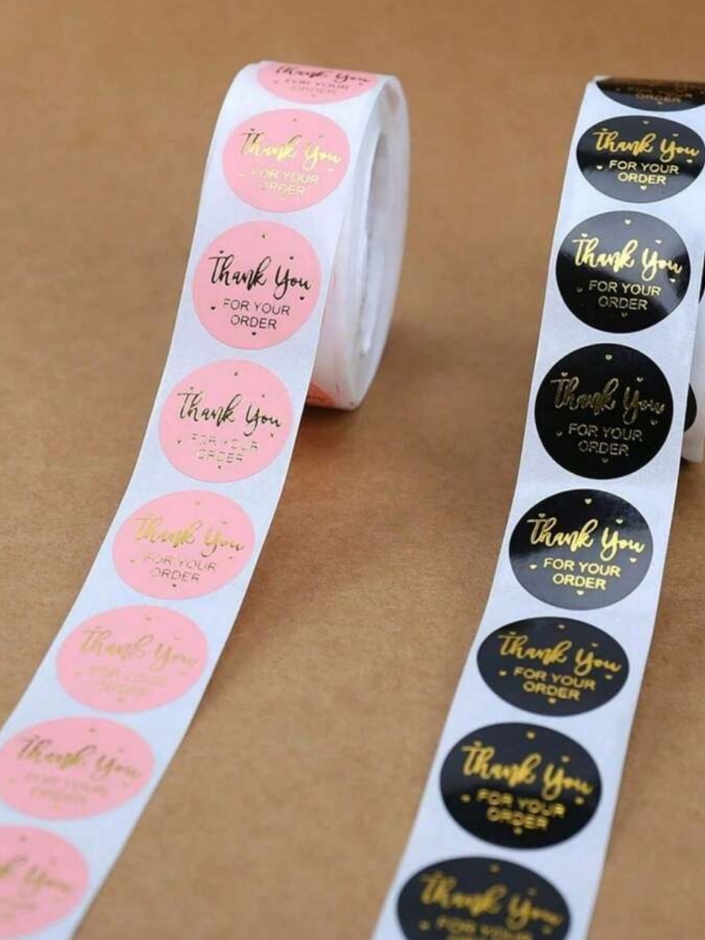 Thank You Round Sticker Roll - Pink OR Black with Gold Foil - 500 ct each